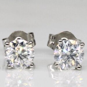 Solid 14K White Gold & Genuine Earth Mined Classic Diamond Stud Earrings